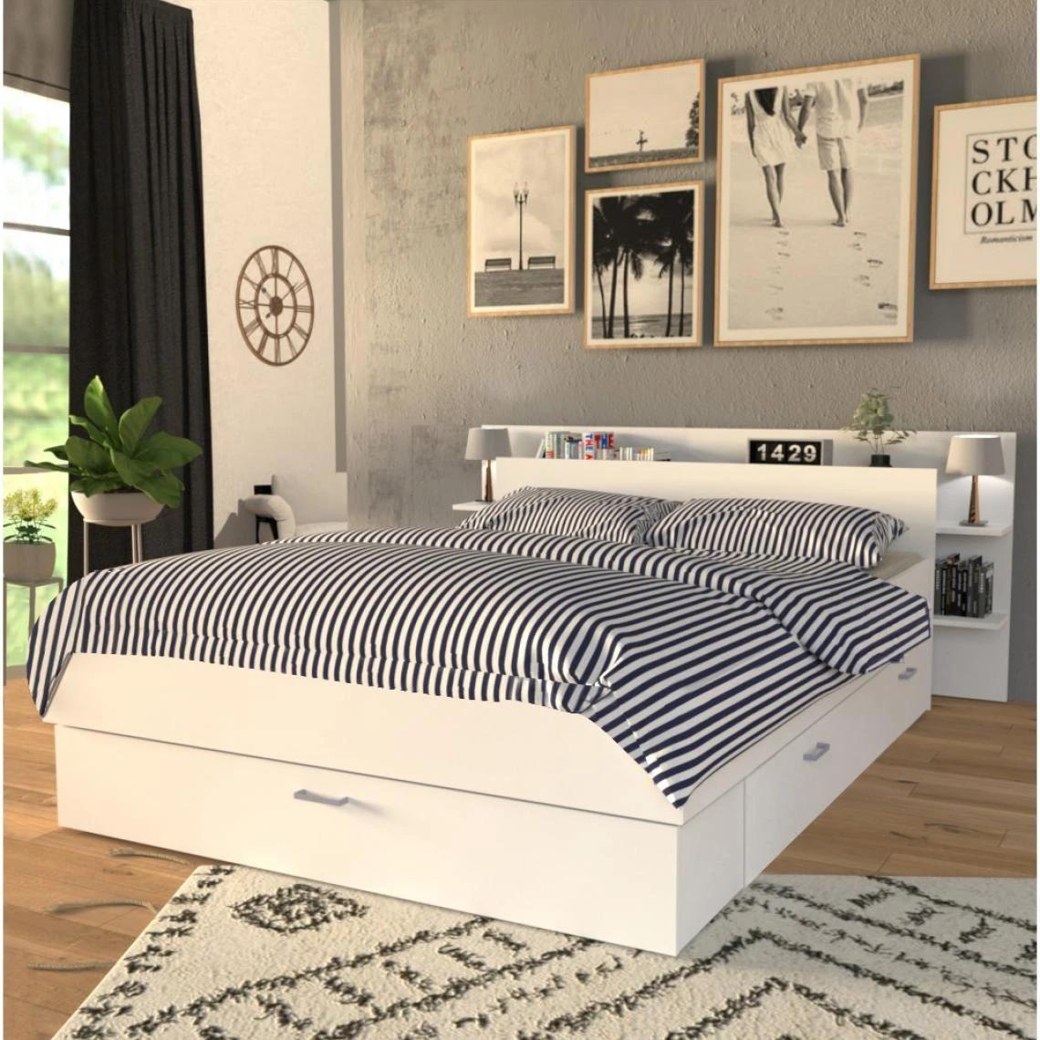 Le Quai Des Affaires Lit SAMBA 140x190cm + Tête De Lit + 2 Tiroirs / Blanc 7 Le Quai Des Affaires Lit SAMBA 140x190cm + Tête De Lit + 2 Tiroirs / Blanc – Image 5
