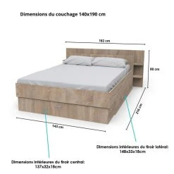 Le Quai Des Affaires Lit SAMBA 140x190cm + Tête De Lit + 2 Tiroirs / Chêne Blanchi -magasin Vente-unique lit samba 140x190cm tete de lit 2 tiroirs chene blanchi 12257582 32610726 1140x1140