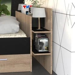 Le Quai Des Affaires Lit SAMBA 140x190cm + Tête De Lit + 2 Tiroirs / Noir & Chêne Blanchi -magasin Vente-unique lit samba 140x190cm tete de lit 2 tiroirs noir et chene blanchi 12023482 31845168 1140x1140