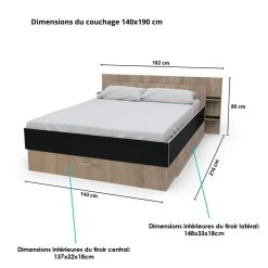 Le Quai Des Affaires Lit SAMBA 140x190cm + Tête De Lit + 2 Tiroirs / Noir & Chêne Blanchi -magasin Vente-unique lit samba 140x190cm tete de lit 2 tiroirs noir et chene blanchi 12023482 31845170 1140x1140