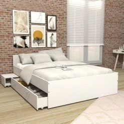 Le Quai Des Affaires Lit TWIST 140x190 + Chevet + Tiroir / Blanc