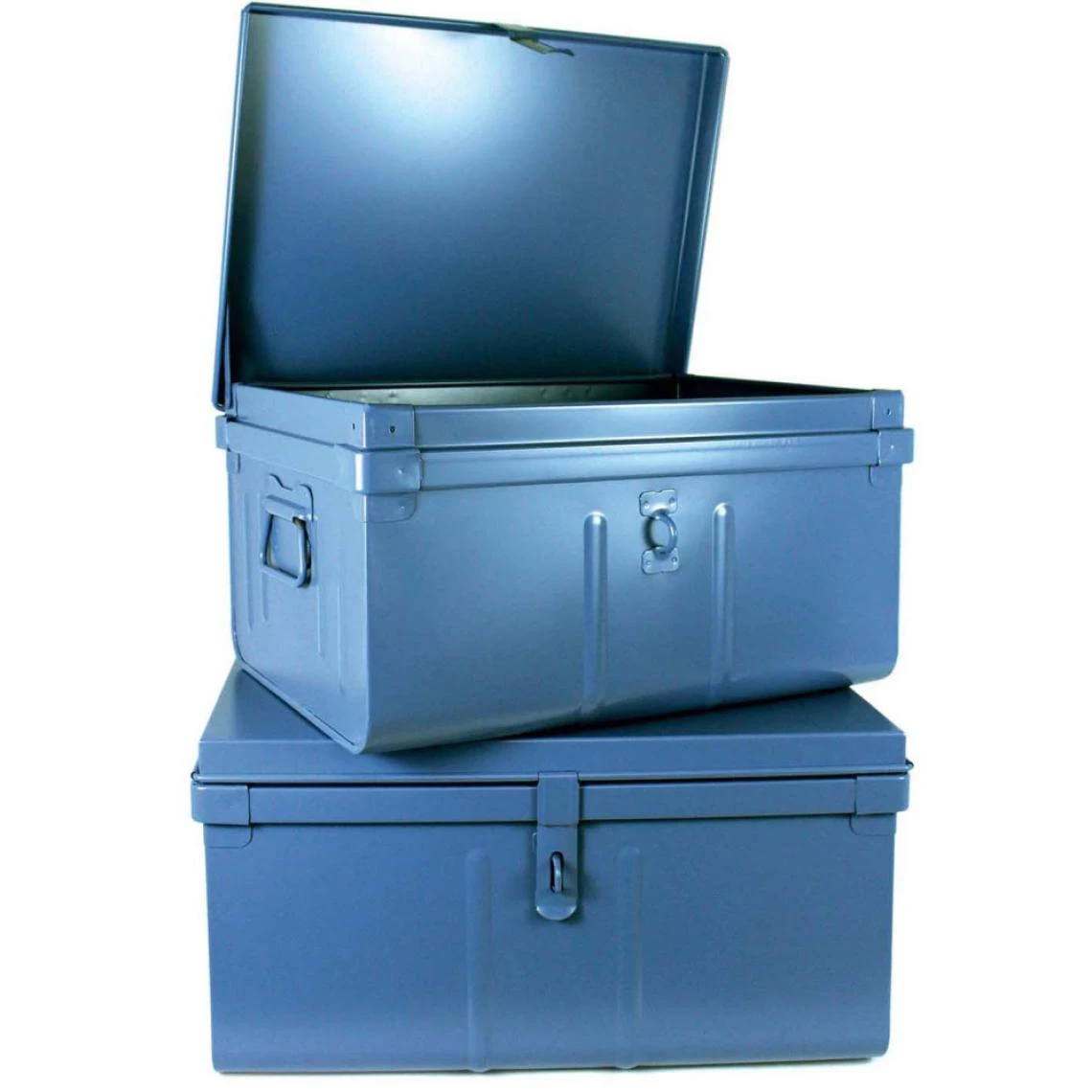 PIERRE HENRY Lot De 2 Coffres En Métal Habitat Bleu. 6 PIERRE HENRY Lot De 2 Coffres En Métal Habitat Bleu. – Image 4