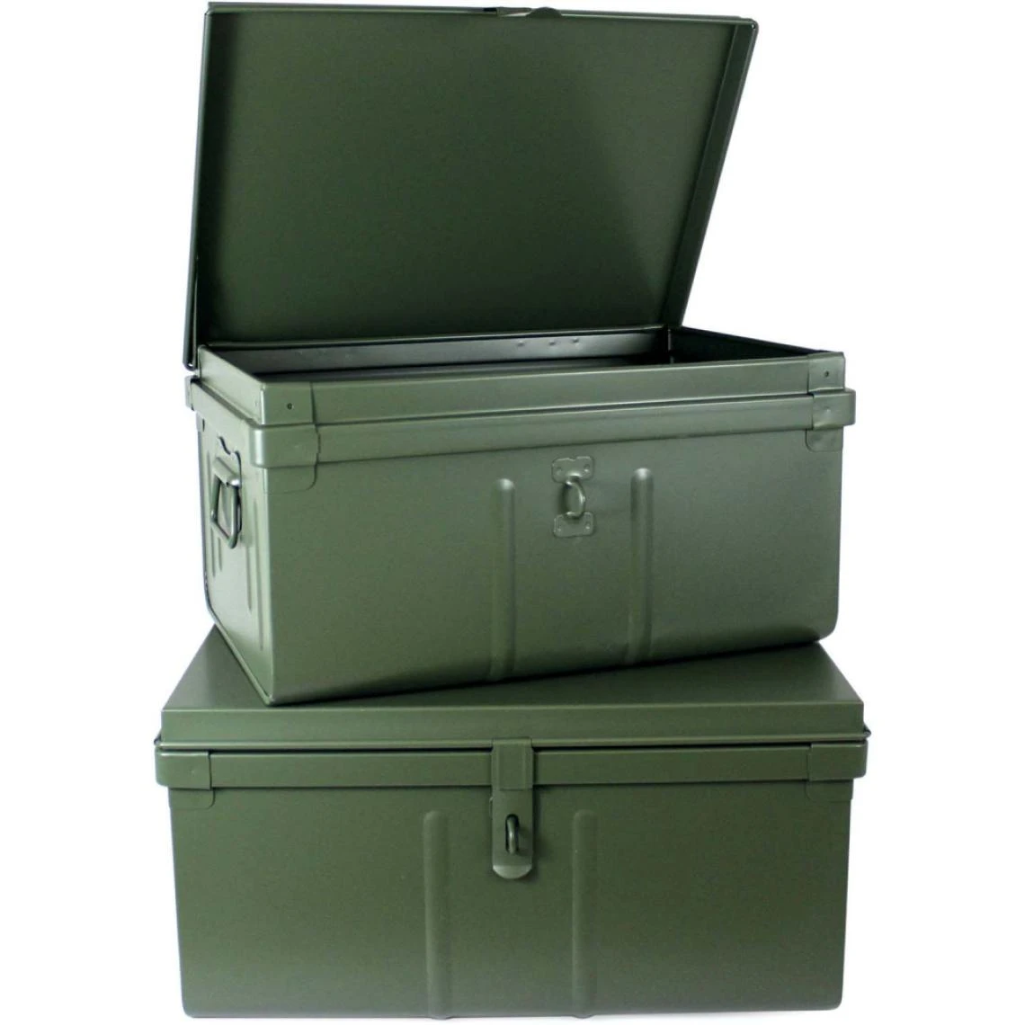 PIERRE HENRY Lot De 2 Coffres En Métal Habitat Kaki. 3 PIERRE HENRY Lot De 2 Coffres En Métal Habitat Kaki.