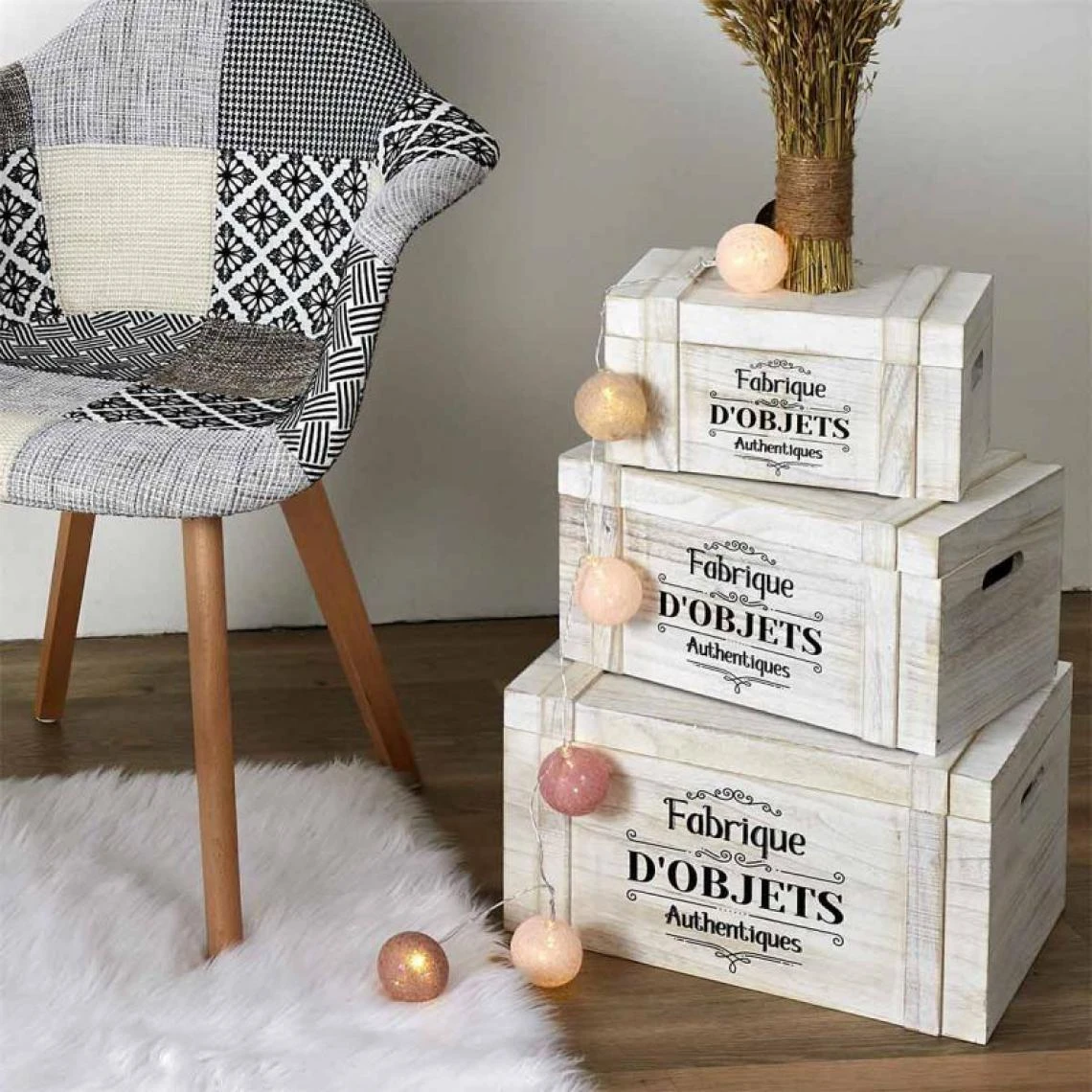 The Home Deco Factory Set De 3 Malles En Bois Authentique. 5 The Home Deco Factory Set De 3 Malles En Bois Authentique. – Image 3