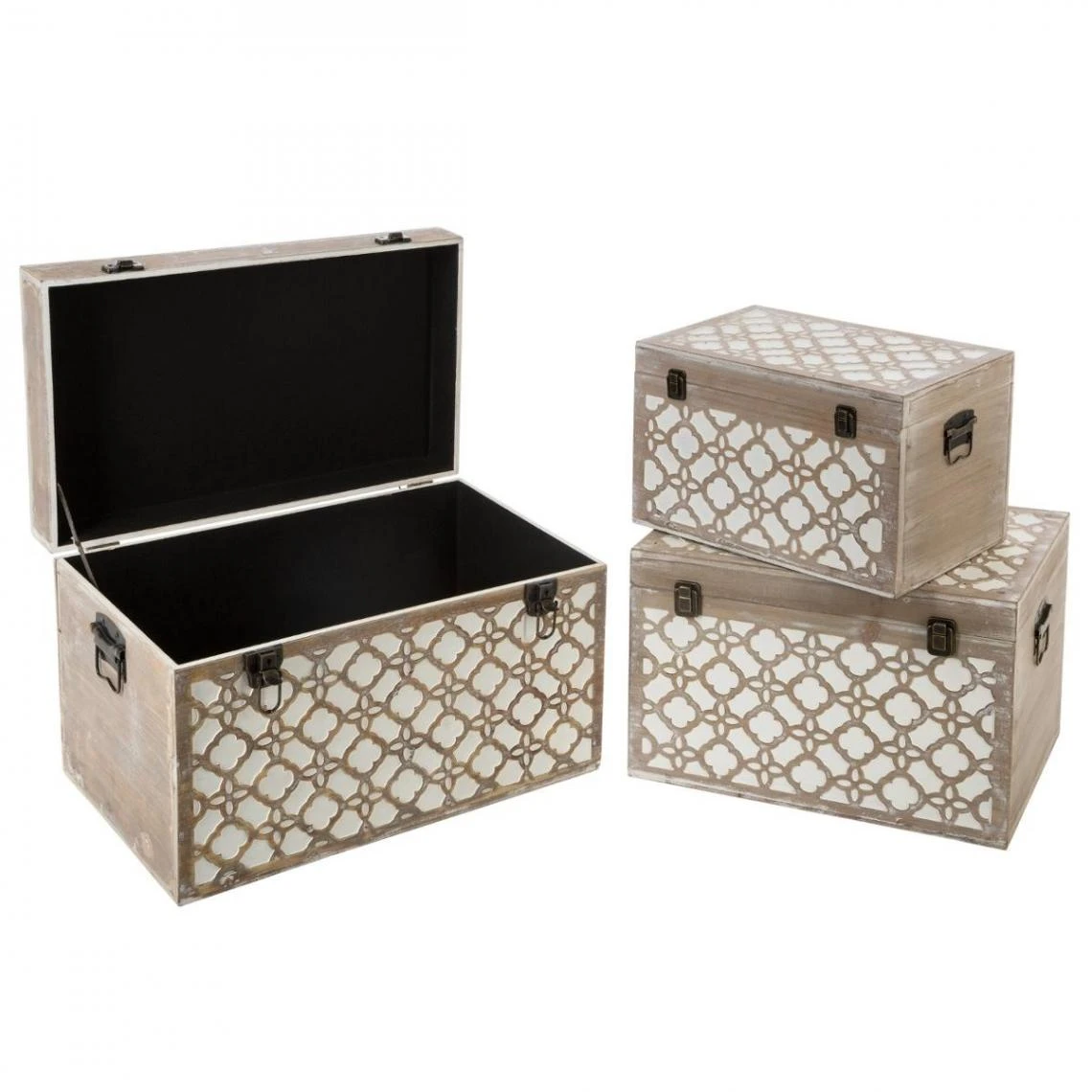 Pegane Lot De 3 Malles Rectangles En Bois Avec Poignées 3 Pegane Lot De 3 Malles Rectangles En Bois Avec Poignées