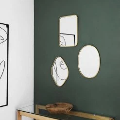 TOILINUX Lot De 3 Miroirs Avec Contours En Métal - Doré