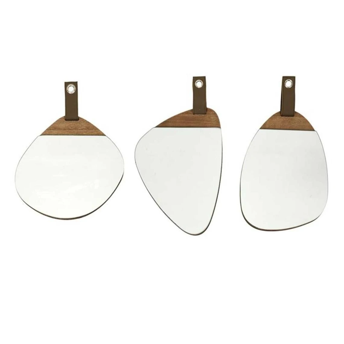 TOILINUX Lot De 3 Miroirs Avec Détail Effet Bois En MDF - Marron 3 TOILINUX Lot De 3 Miroirs Avec Détail Effet Bois En MDF - Marron