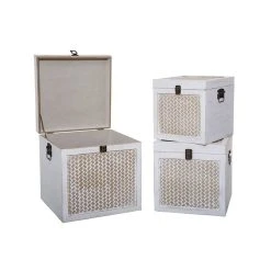 Atmosphera, Createur D'Interieur Malles Carrée Cannage Blanchi - Lot De 3 - Atmosphera