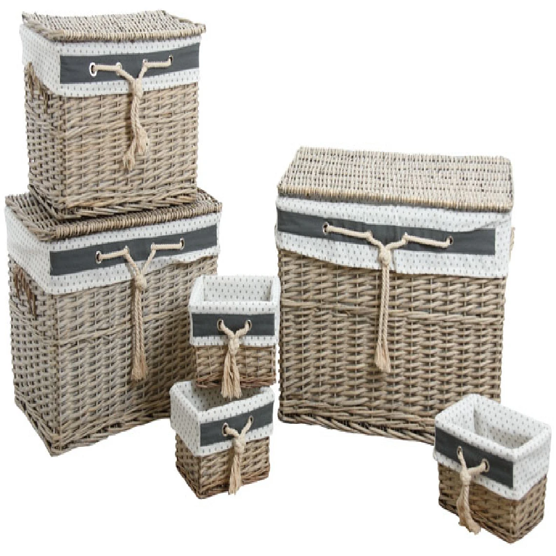 Aubry Gaspard Malles Et Corbeilles En éclisse Grise (Lot De 6). 3 Aubry Gaspard Malles Et Corbeilles En éclisse Grise (Lot De 6).