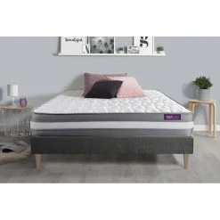 SEPTNUITS Matelas + Sommier Kit Gris 160x200 Memo Plus Mémoire De Forme 3 Zones