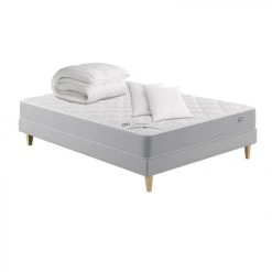 Matelas + Sommier 140x190 Cm SIMMONS + 2 Oreillers + Couette TRENDY