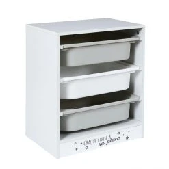 TOILINUX Meuble De Rangement Enfant Tidy Ă 3 Bacs - Gris Et Blanc