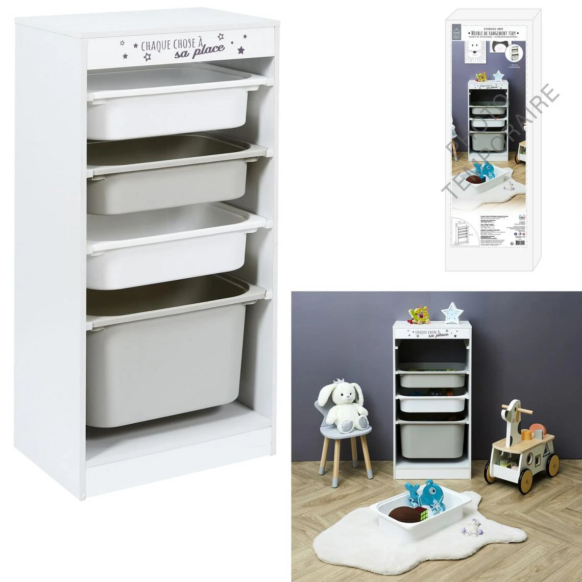 TOILINUX Meuble De Rangement Enfant Tidy à 4 Bacs - Gris Et Blanc 6 TOILINUX Meuble De Rangement Enfant Tidy à 4 Bacs - Gris Et Blanc – Image 4