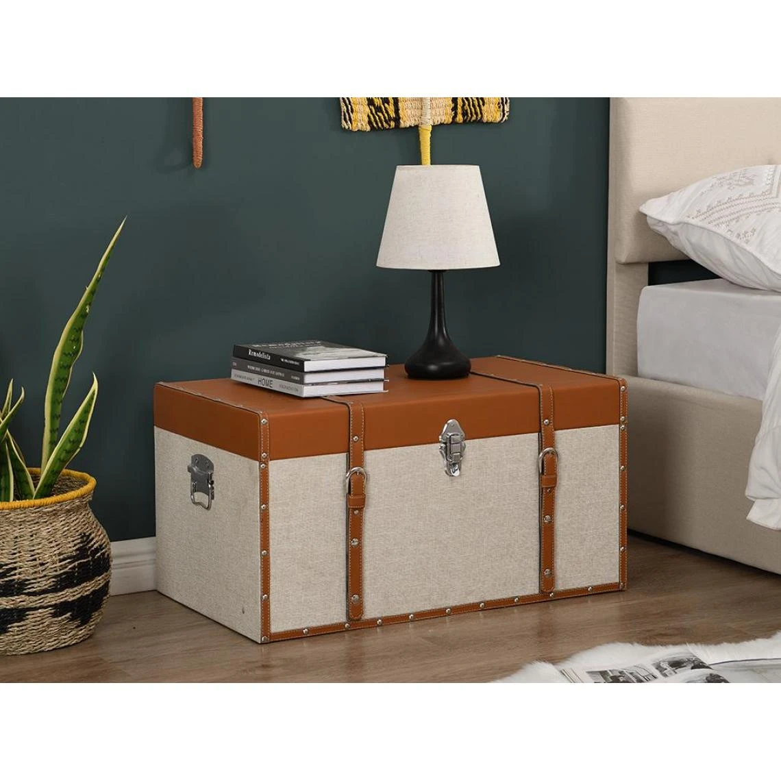 Vente-unique Lot De 3 Malles JACINTO - Revêtement En Simili Et Tissu - Marron Et T... 4 Vente-unique Lot De 3 Malles JACINTO - Revêtement En Simili Et Tissu - Marron Et T... – Image 2