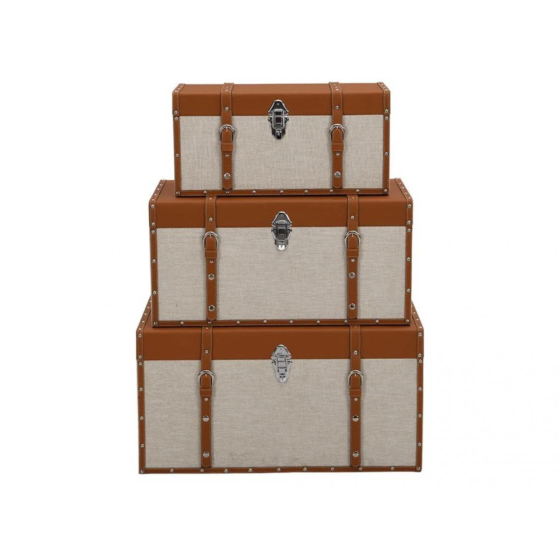 Vente-unique Lot De 3 Malles JACINTO - Revêtement En Simili Et Tissu - Marron Et T... 5 Vente-unique Lot De 3 Malles JACINTO - Revêtement En Simili Et Tissu - Marron Et T... – Image 3