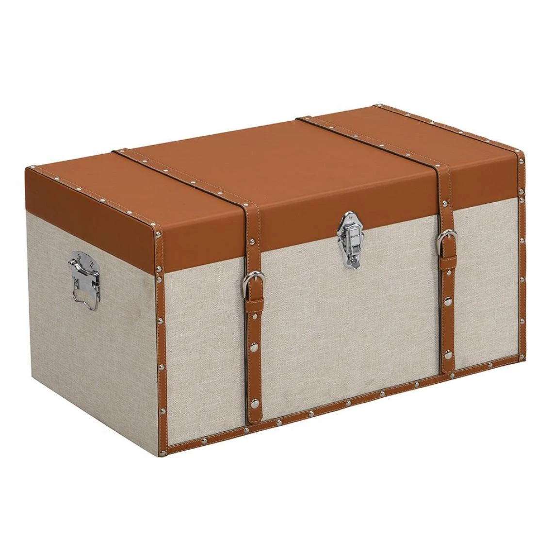 Vente-unique Lot De 3 Malles JACINTO - Revêtement En Simili Et Tissu - Marron Et T... 6 Vente-unique Lot De 3 Malles JACINTO - Revêtement En Simili Et Tissu - Marron Et T... – Image 4