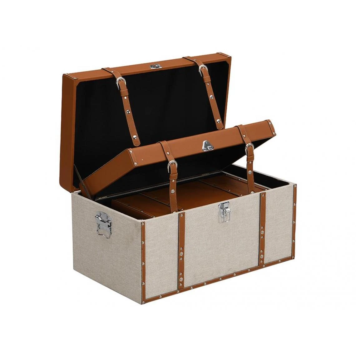 Vente-unique Lot De 3 Malles JACINTO - Revêtement En Simili Et Tissu - Marron Et T... 7 Vente-unique Lot De 3 Malles JACINTO - Revêtement En Simili Et Tissu - Marron Et T... – Image 5