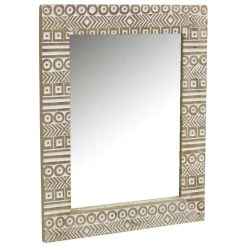Aubry Gaspard Miroir Aztèque En Manguier Sculpté Et Blanchi.