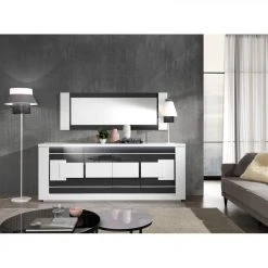 Modern Living Miroir BELLARIVA Laqué Blanc/ Gris Anthracite -magasin Vente-unique miroir bellariva laque blanc gris 9690102 25113104 1140x1140