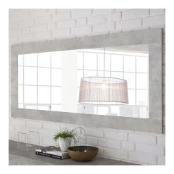 HAPPYMOBILI Grand Miroir Mural Design Gris Clair SERENA