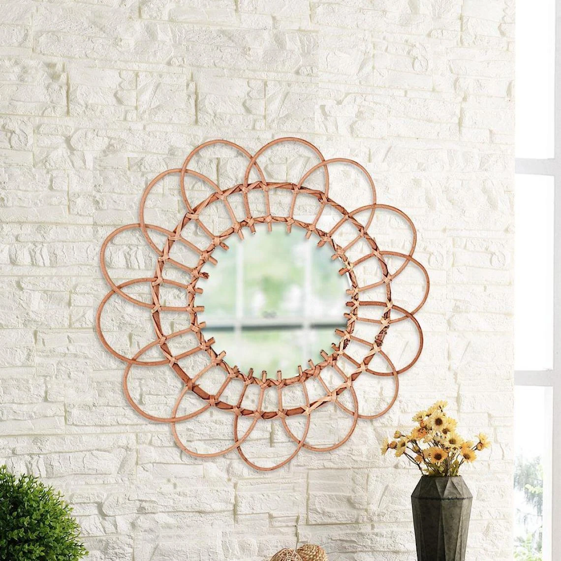 Other Miroir Boho Tressé En Osier Dans Un Cadre En Osier, Rond 49 Cm 4 Other Miroir Boho Tressé En Osier Dans Un Cadre En Osier, Rond 49 Cm – Image 2