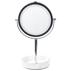 Beliani Miroir De Table Argenté Et Blanc à LED ø 26 Cm SAVOIE