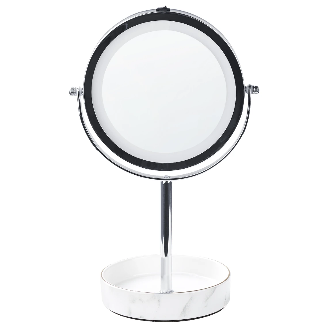Beliani Miroir De Table Argenté Et Blanc à LED ø 26 Cm SAVOIE 3 Beliani Miroir De Table Argenté Et Blanc à LED ø 26 Cm SAVOIE