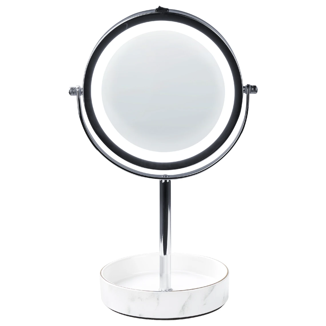 Beliani Miroir De Table Argenté Et Blanc à LED ø 26 Cm SAVOIE 5 Beliani Miroir De Table Argenté Et Blanc à LED ø 26 Cm SAVOIE – Image 3