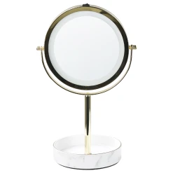 Beliani Miroir De Table Doré Et Blanc à LED ø 26 Cm SAVOIE