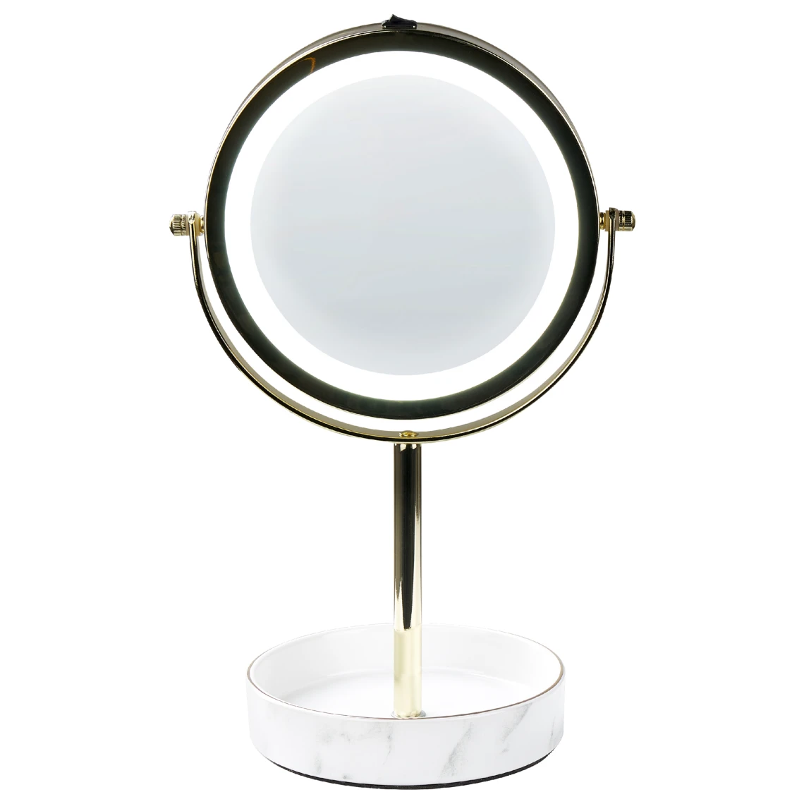 Beliani Miroir De Table Doré Et Blanc à LED ø 26 Cm SAVOIE 5 Beliani Miroir De Table Doré Et Blanc à LED ø 26 Cm SAVOIE – Image 3