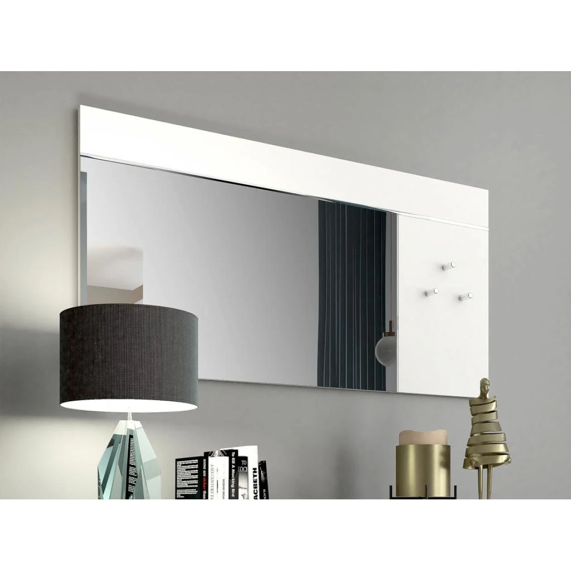 Vente-unique Miroir Mural Avec 3 Patères - L. 120 X H. 60 - Blanc - NIKLOS 3 Vente-unique Miroir Mural Avec 3 Patères - L. 120 X H. 60 - Blanc - NIKLOS