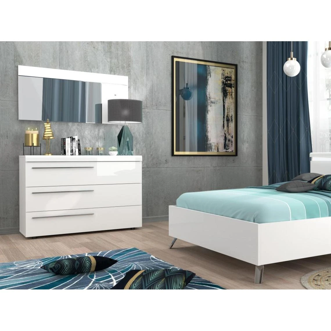 Vente-unique Miroir Mural Avec 3 Patères - L. 120 X H. 60 - Blanc - NIKLOS 4 Vente-unique Miroir Mural Avec 3 Patères - L. 120 X H. 60 - Blanc - NIKLOS – Image 2