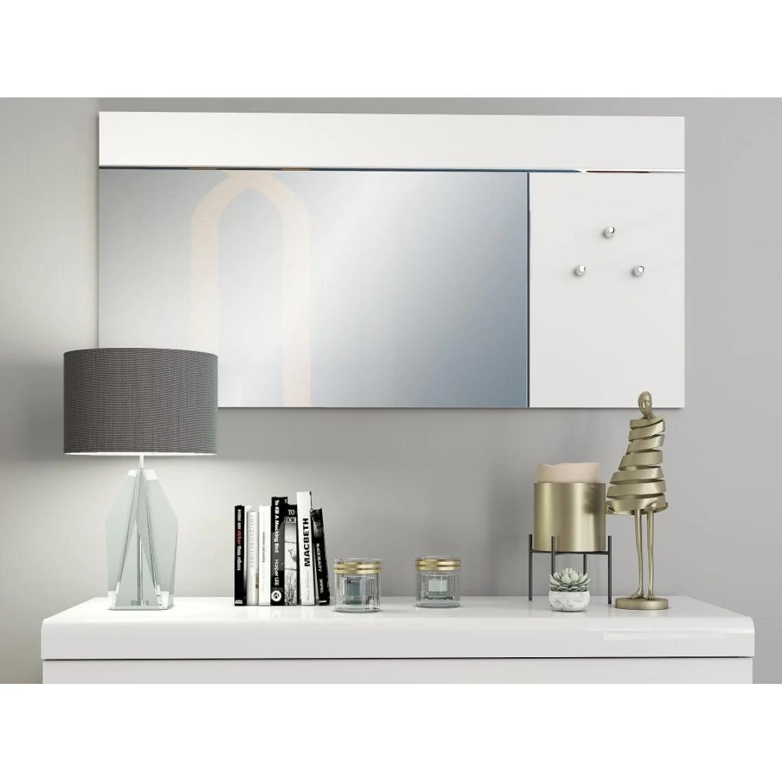 Vente-unique Miroir Mural Avec 3 Patères - L. 120 X H. 60 - Blanc - NIKLOS 6 Vente-unique Miroir Mural Avec 3 Patères - L. 120 X H. 60 - Blanc - NIKLOS – Image 4