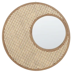 Beliani Miroir Mural Rond En Polyrotin ø 60 Cm Naturel PALAU