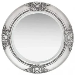 Decoshop26 Miroir Mural Rond Style Baroque 50 Cm Argenté DEC022888
