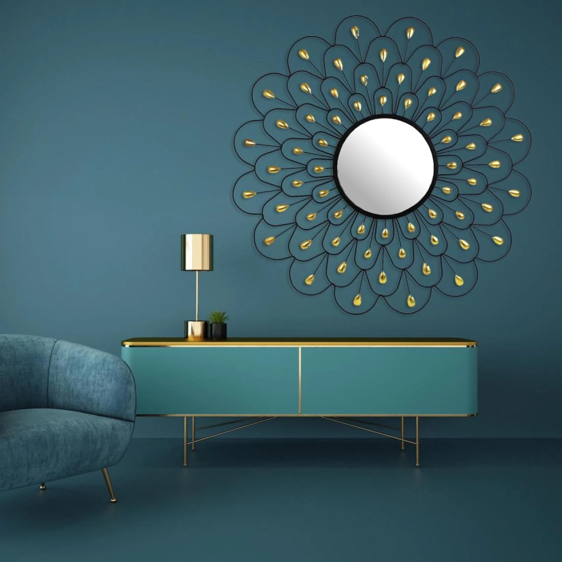 Ideanature Miroir Rond Déco Paon 90 Cm. 4 Ideanature Miroir Rond Déco Paon 90 Cm. – Image 2