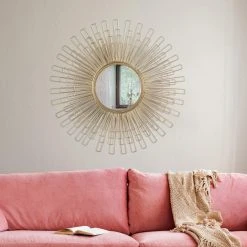 WOMO-DESIGN Miroir Soleil Doré Cadre Métallique Design Décoratif Bogota 80 Cm W...