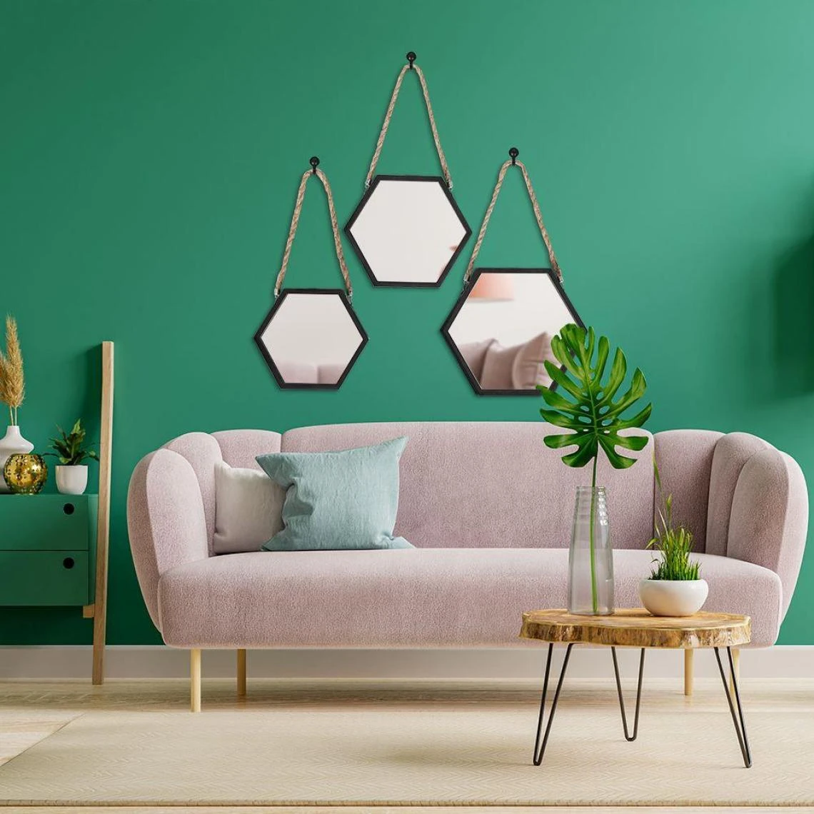 Other Miroir Sur Chaîne, Miroir Mural Hexagonal Dans Un Cadre Noir, Lot De ... 4 Other Miroir Sur Chaîne, Miroir Mural Hexagonal Dans Un Cadre Noir, Lot De ... – Image 2