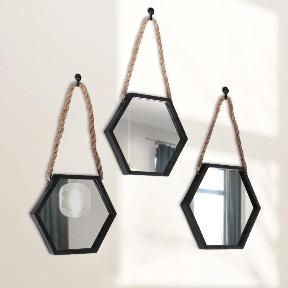 Other Miroir Sur Chaîne, Miroir Mural Hexagonal Dans Un Cadre Noir, Lot De ... 6 Other Miroir Sur Chaîne, Miroir Mural Hexagonal Dans Un Cadre Noir, Lot De ... – Image 4