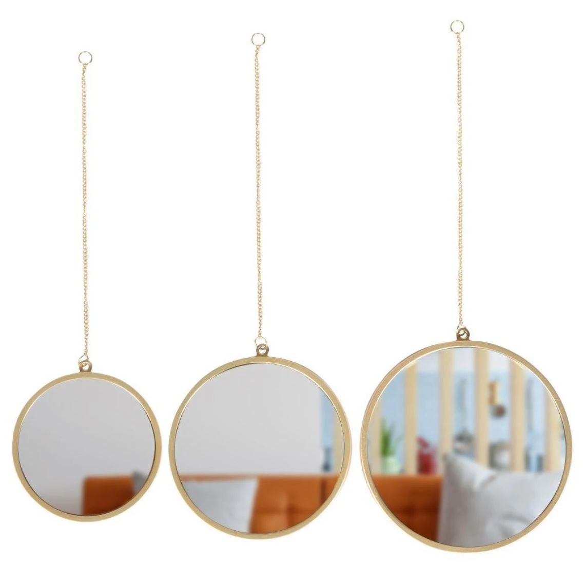 Other Miroir Sur Chaîne, Miroir Mural Rond Dans Un Cadre Doré, Lot De 3 3 Other Miroir Sur Chaîne, Miroir Mural Rond Dans Un Cadre Doré, Lot De 3