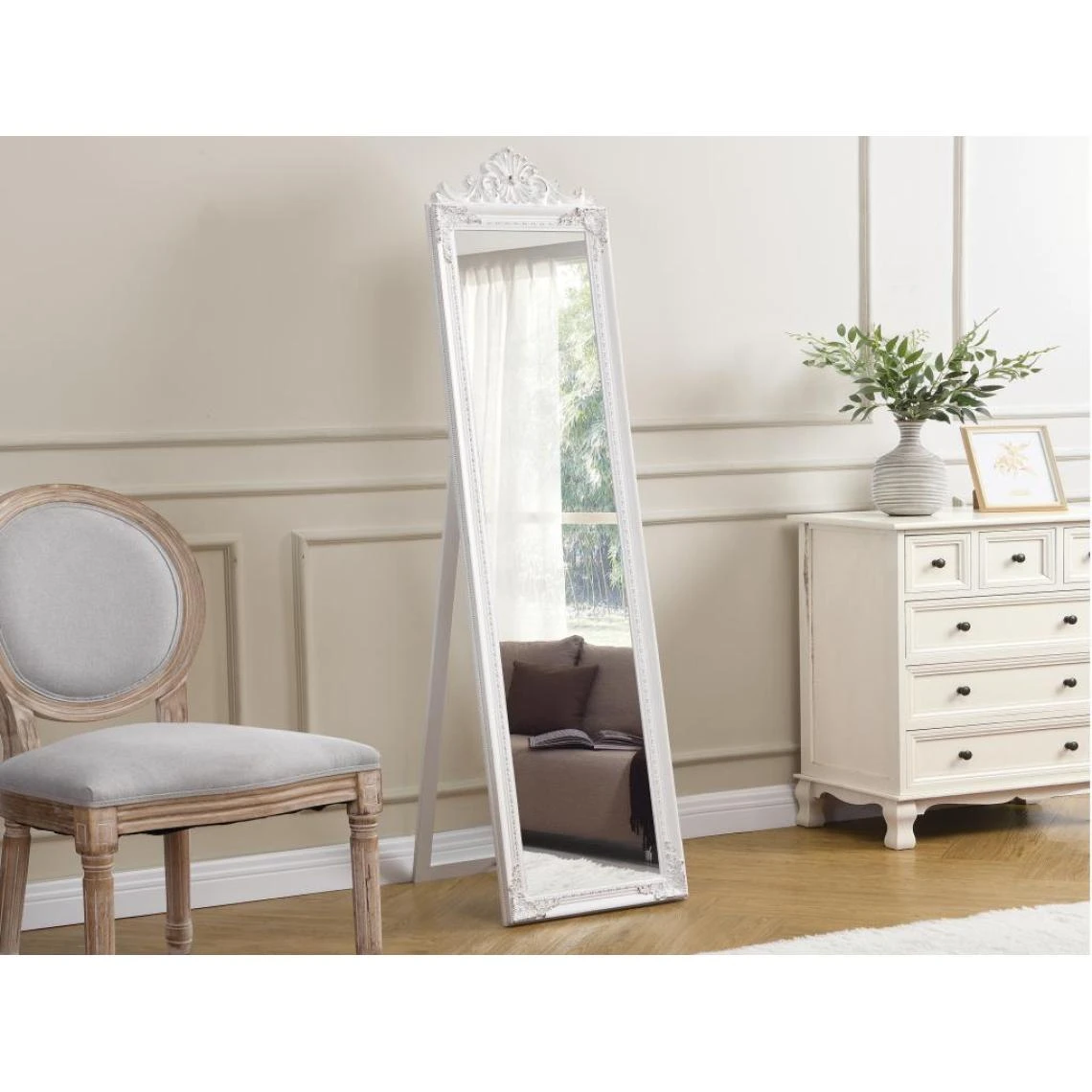 Vente-unique Miroir Sur Pied Avec Moulures En Bois D'eucalyptus- H.170 Cm - Blanc E... 3 Vente-unique Miroir Sur Pied Avec Moulures En Bois D'eucalyptus- H.170 Cm - Blanc E...