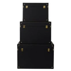 Altobuy NICOLAS - Lot De 3 Malles De Rangement Vintage Noir Et Or