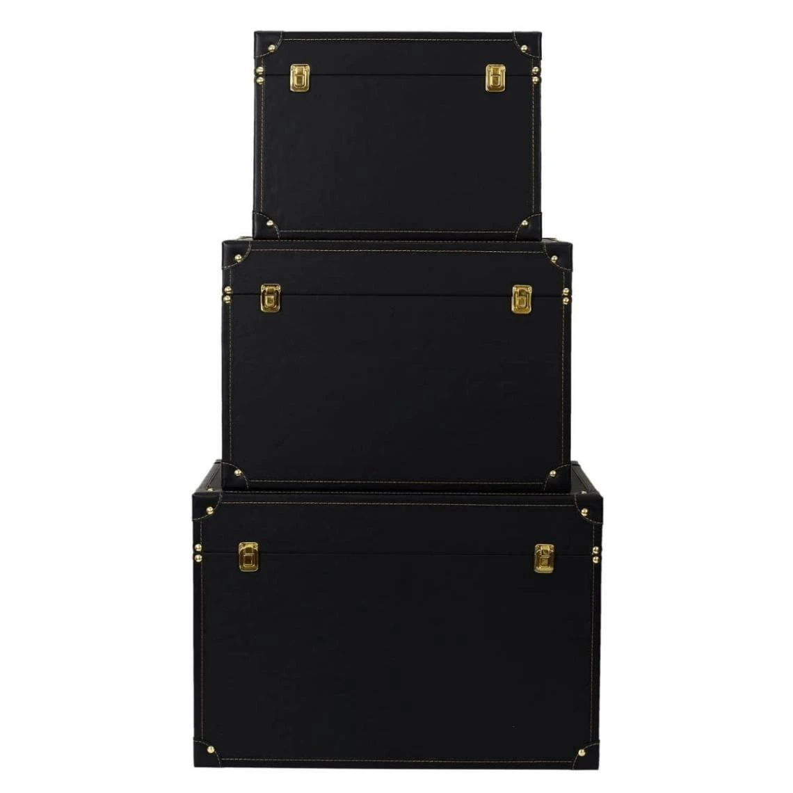 Altobuy NICOLAS - Lot De 3 Malles De Rangement Vintage Noir Et Or 3 Altobuy NICOLAS - Lot De 3 Malles De Rangement Vintage Noir Et Or