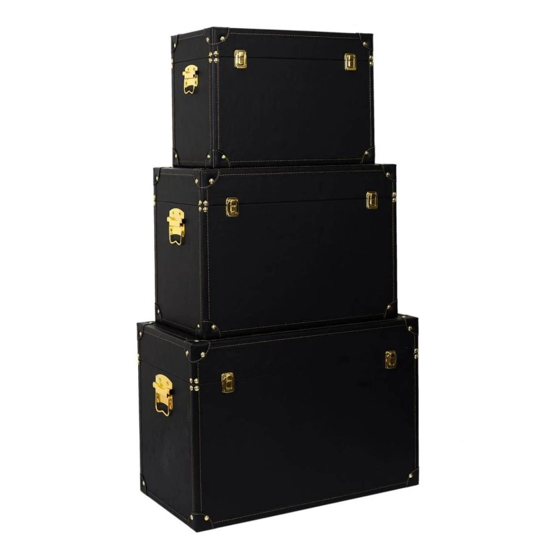 Altobuy NICOLAS - Lot De 3 Malles De Rangement Vintage Noir Et Or 4 Altobuy NICOLAS - Lot De 3 Malles De Rangement Vintage Noir Et Or – Image 2