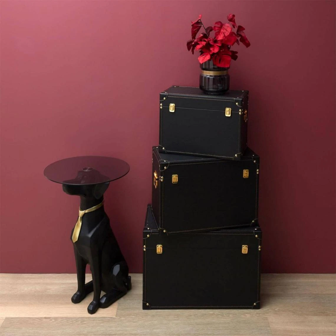 Altobuy NICOLAS - Lot De 3 Malles De Rangement Vintage Noir Et Or 5 Altobuy NICOLAS - Lot De 3 Malles De Rangement Vintage Noir Et Or – Image 3