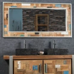Wanda Collection Grand Miroir De Salle De Bain Factory Bois Métal 140x70