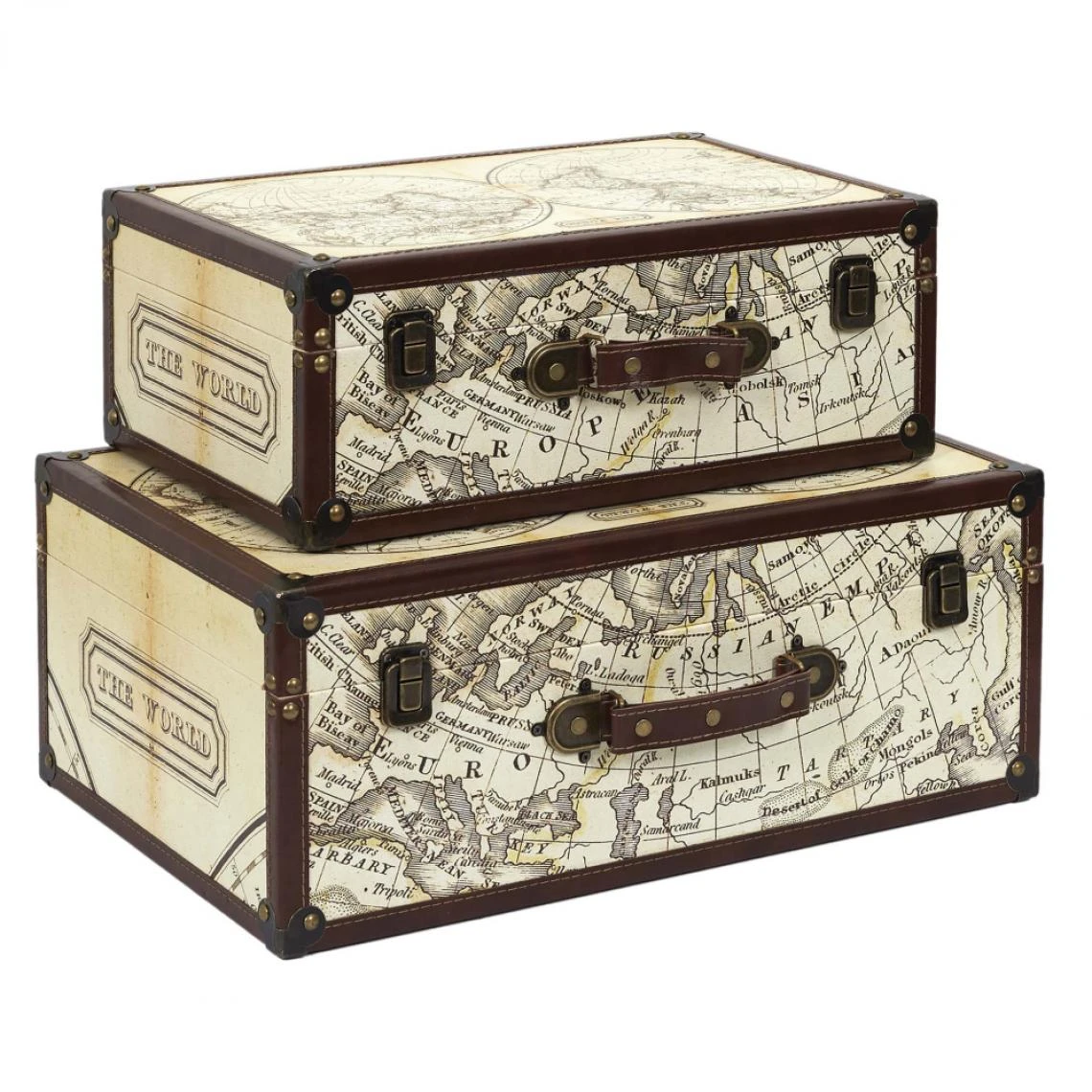 The Home Deco Factory Set De 2 Malles En Bois Mappemonde. 3 The Home Deco Factory Set De 2 Malles En Bois Mappemonde.