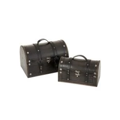 J-line Set De 2 Malles Ronde Bois Noir