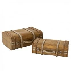 Dansmamaison Set De 2 Valise Arrondie Bois Beige - L 45,5 X L 33 X H 18,5 Cm