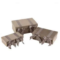 Dansmamaison Set De 3 Coffre Velours/ Satin Beige - L 39 X L 27 X H 14 Cm